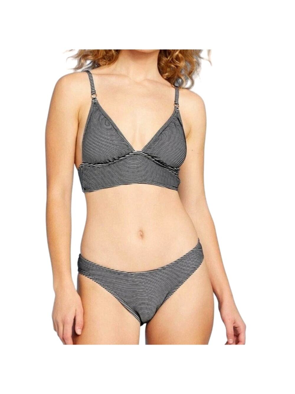 Target Brand NWOT Striped Textured Bikini -Top Med /Bottom Large -Black & White